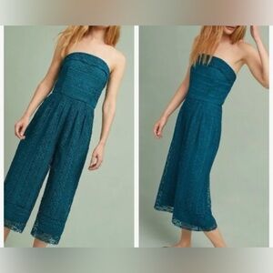 Strapless Teal Lace Jumpsuit - Anthropologie / Greyson
